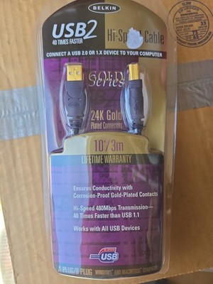 BELKIN USB Gold Series Cable 24K Gold Plated Connectors 10' Type A-B Windows Mac