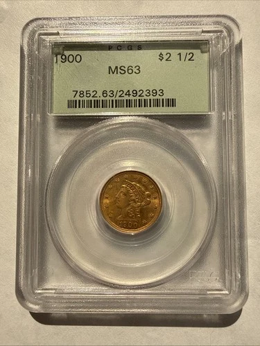 1900 GOLD US $2.50 LIBERTY HEAD GREEN LABEL COIN PCGS MS 63 OGH