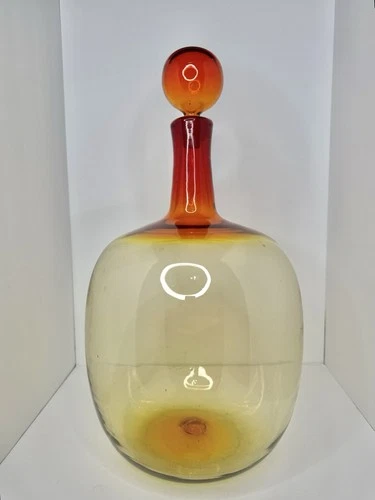 HTF Vintage MCM Blenko Glass 657LL Decanter Tangerine 21.5” W/stopper Marriage