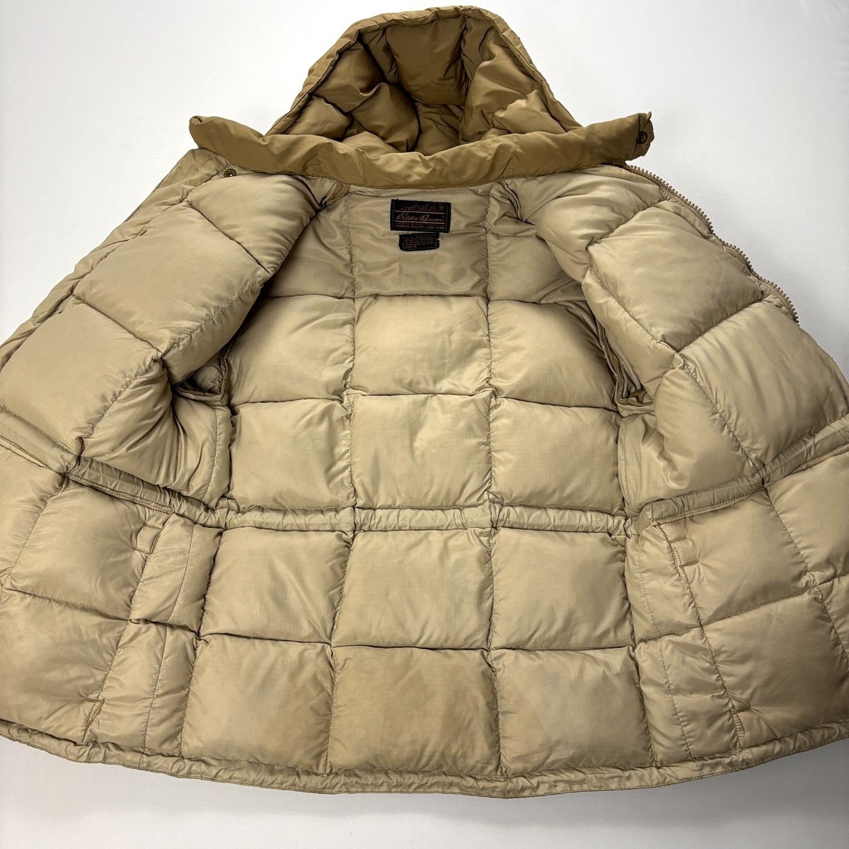 Vintage Eddie Bauer Mens Goose Down Jacket Tan Sz L Quilted Coat 