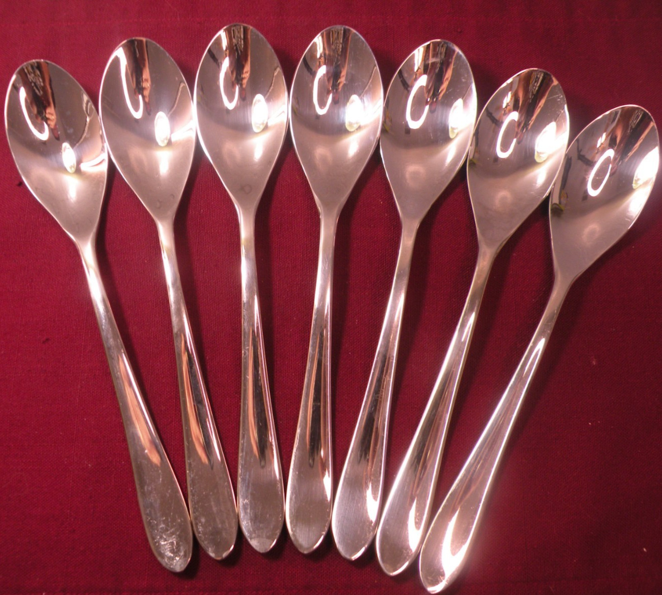 Set Of 7 Oval SOUP SPOONS Mikasa Emile Glossy 18/10 Stainless Vietnam 8 1/8"