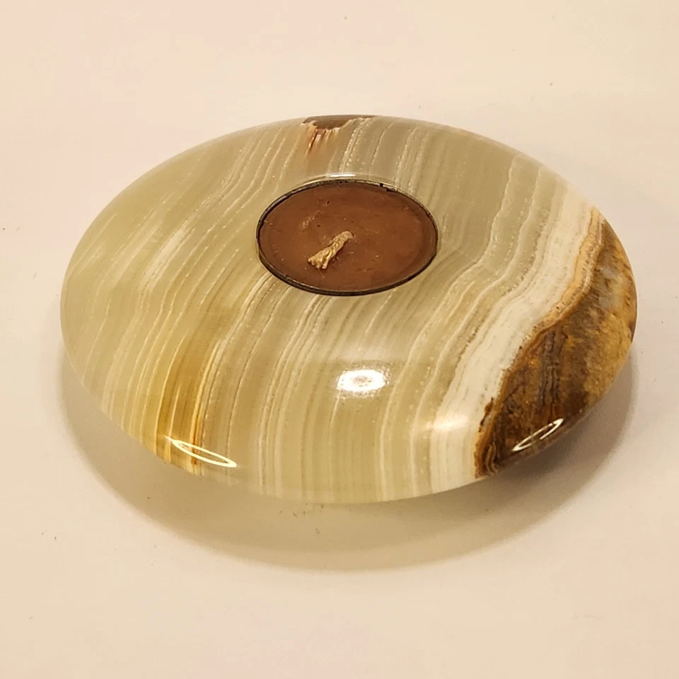De Colección Piedra de Ónix Tea Light Candelabro Redondo Pesado Suave Disco Votivo 5" Foto 3 de 4