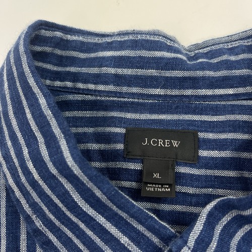 Camicia J Crew Baird McNutt 100% lino blu a righe manica corta con bottoni taglia XL - Foto 3 di 9