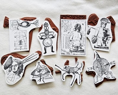 Teesha Moore Zettiology Rubber Stamp Lot of 8 Oddities Art Collage Weird Vtg UM