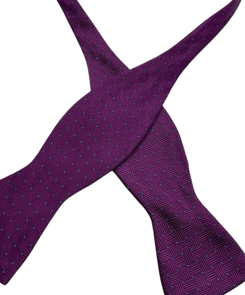 SEIGO Para hombres 100% Seda LUJO Auto Pajarita Púrpura Geométrica Lunares W:2.4" Usada en Excelente Condición  Foto 2 de 4