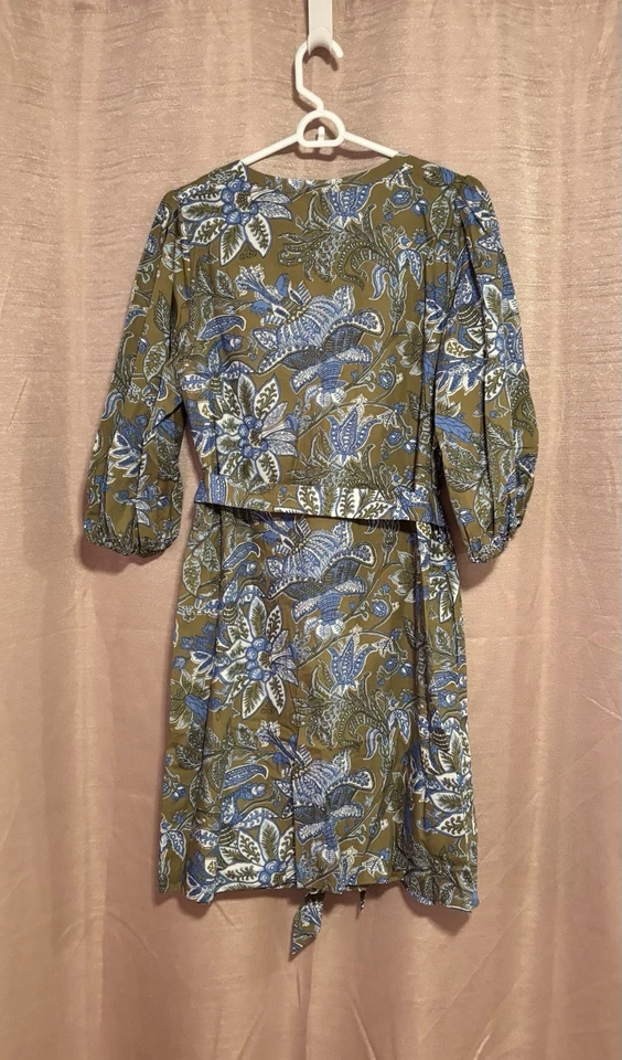 NWT Talbots Women’s Size 14P Green Floral Cotton Crew Neck Belted Shirt Dress - Image 4 of 4