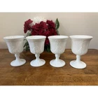 Vintage Milk Glass Goblets Grape Harvest Pattern White MCM Wedding Glassware