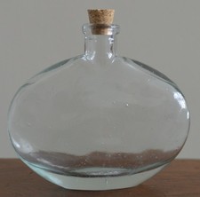 4" Stoppered Glass Bottle clear decorative flat oval round real cork craft thick