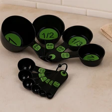 10-Piece Plastic Measuring Cups and Spoons Set, Easy Read Green, Dishwasher Safe