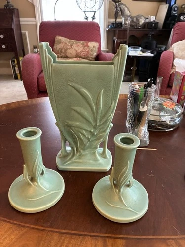 Roseville 943-10 Vase and 1122-5 Candle Holders