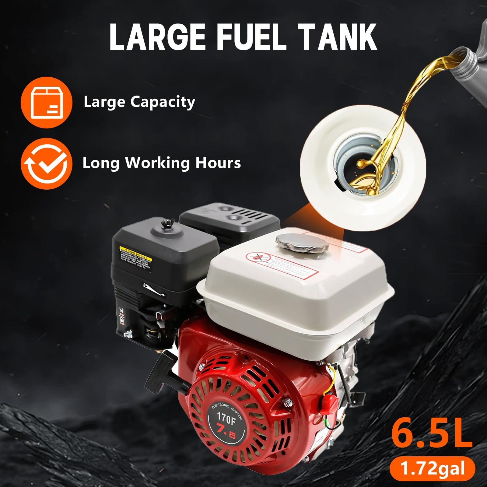 7.5HP 212cc Gas Engine,4-Stroke Horizontal Shaft 3/4"(19mm) Diameter Gasoline...