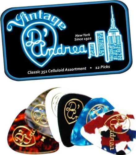 D'ANDREA 351 VINTAGE SHELL CELLULOID Guitar Picks .96 HEAVY 12 Picks In Tin Box - Foto 2