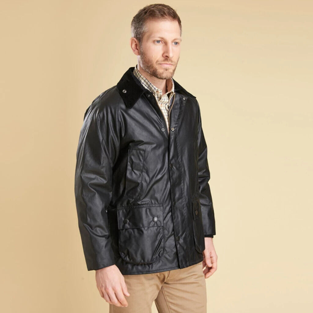 Men's Barbour Bedale Waxed Cotton Jacket Size 40 in Black