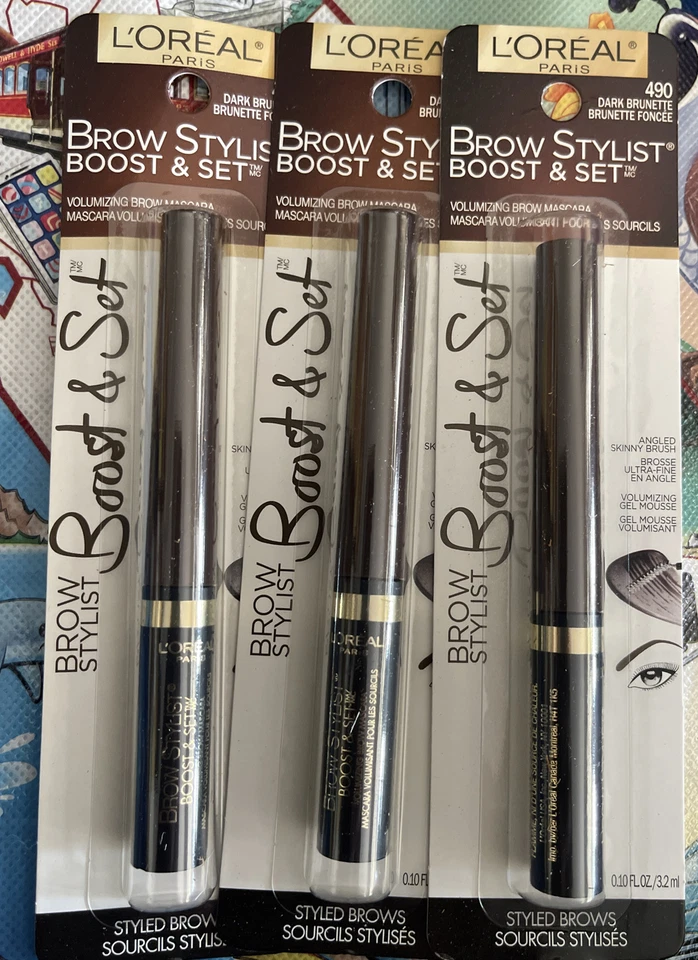 4 L’Oréal  Brow Stylist Boost Set Volumizing Brow Mascara 490 Dark Brunette Quad - Image 2 of 4