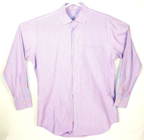 Peter Millar Seaside Collection Medium Blue Red Stripe Long Sleeve Men's Shirt