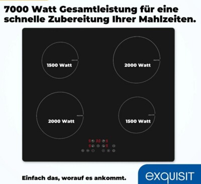 Exquisit Kochfeld EKI 601-2.3 | Induktion | Touch Control | 4 Kochzonen |7000 W