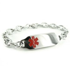 Stainless Steel Medical ID Bracelet Chain Free Engraving O-Link Women Fit 8.5in