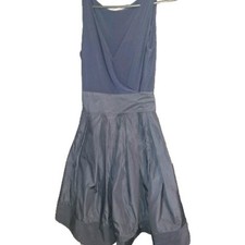 Ralph Lauren Navy Blk Pleated Dress 8 petite Sash Bow Witchy Y2k Romantic Fairy