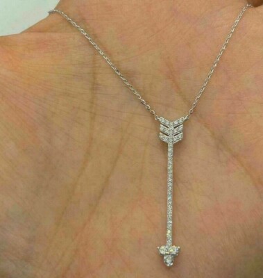 2Ct Lab Created Diamond Arrow Iconic Retro Pendant 14K White Gold Plated Silver