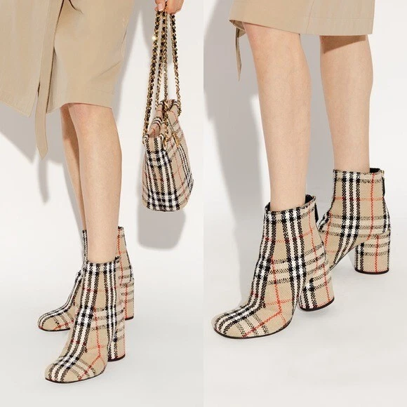 New BURBERRY Bouclé Vintage Check Ankle Boots $1,290 37.5