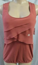 "LOFT" RUST SCALLOPED RUFFLES SLEEVELESS BLOUSON SHIRT BLOUSE TOP SIZE: LP NWT