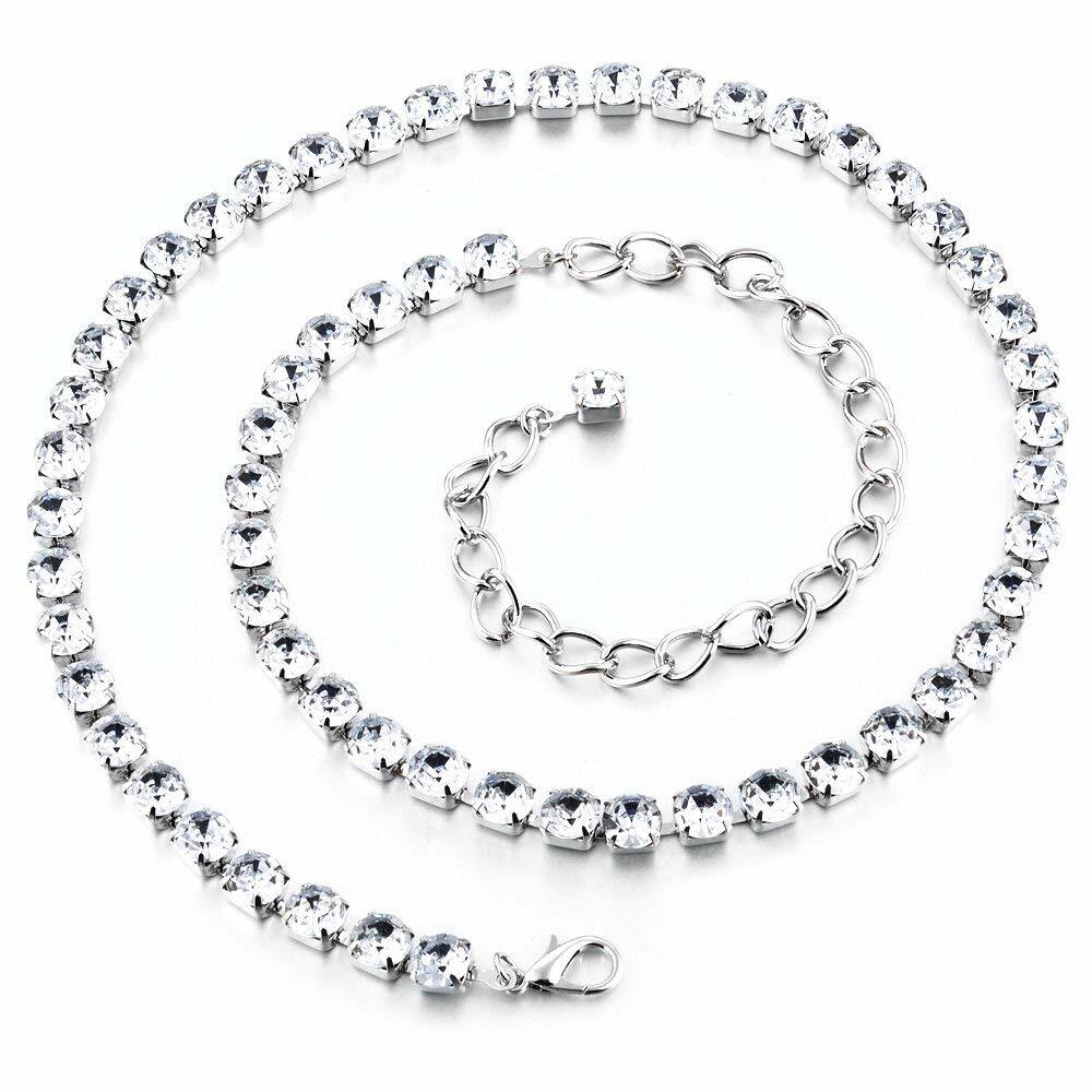 Diamante Diamond Ladies Waist Chain Belt Silver Women's Dress