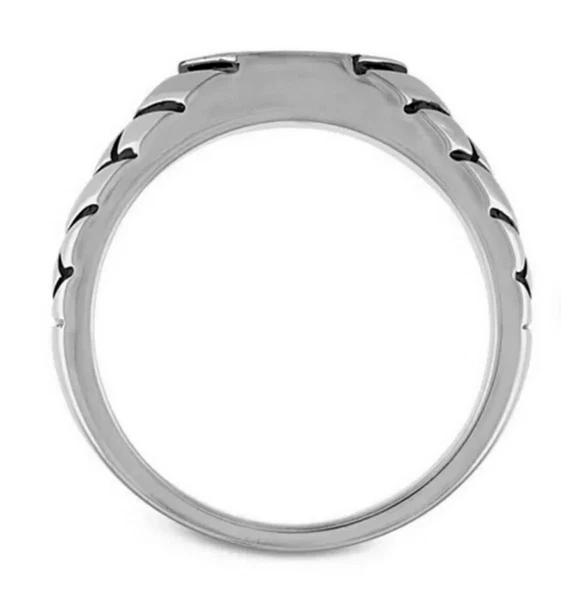 Jet Black Round Cut 0.30CT Onyx In 10K White Gold Geometric Men's Band - Image 3 of 4