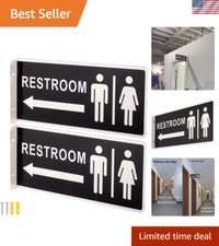 Double Sided Metal Restroom Sign, Aluminum Bathroom Sign for Home and Office,...
