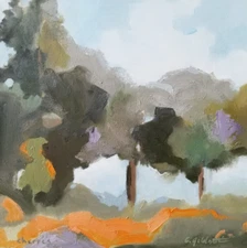 TWOBADARTISTS Unique One of a Kind Oil Painting of Landscape Orange Stream Art