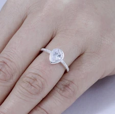 925 Sterling Silver Pear Bezel CZ Engagement Ring Wedding Band Size 3-15 M5323