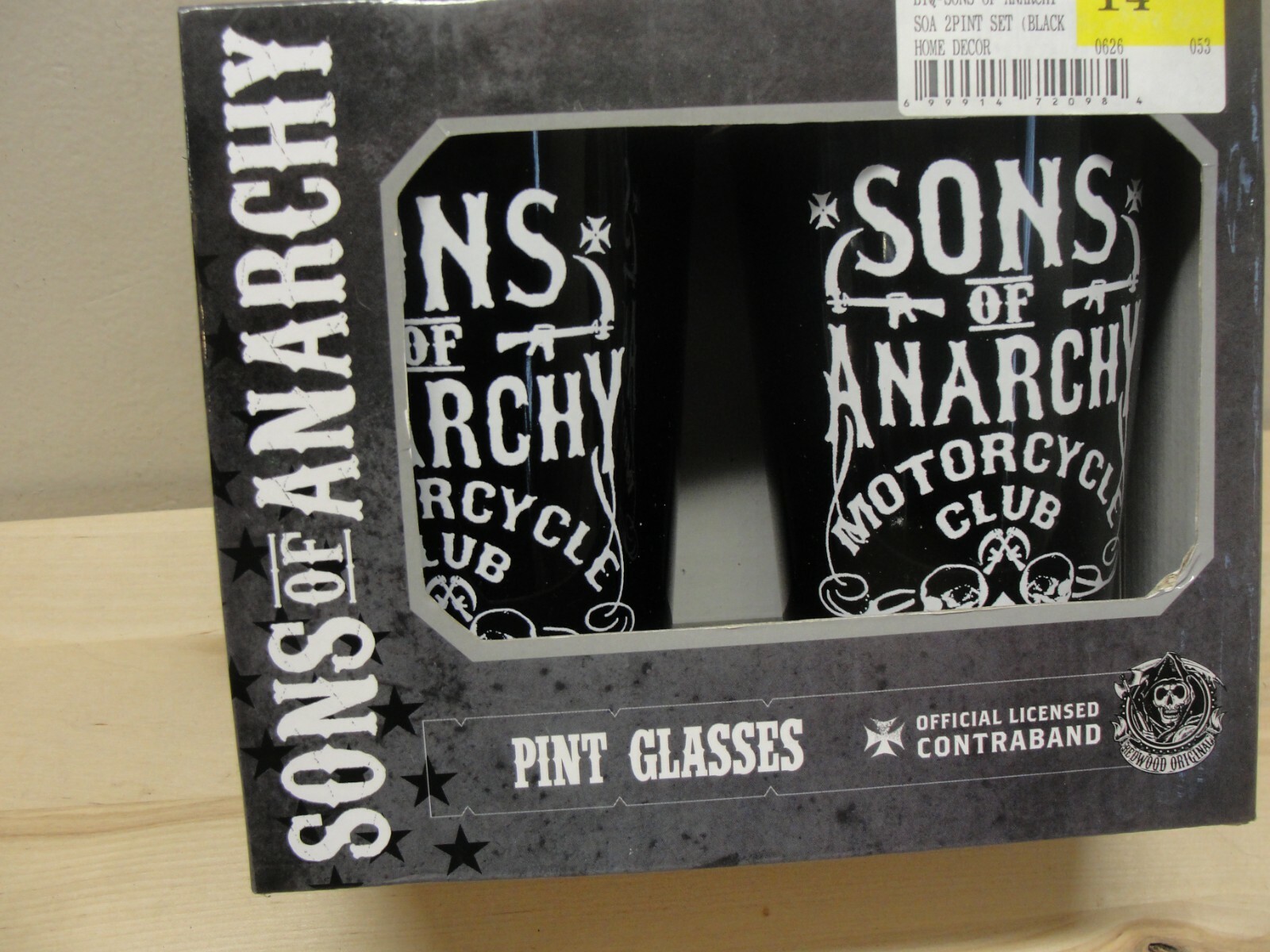 2 NEW BLACK SONS OF ANARCHY MOTORCYCLE CLUB PINT GLASSES