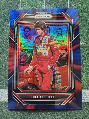Bill Elliot #/299 2023 Panini Prizm Racing NASCAR Red and Blue Hyper