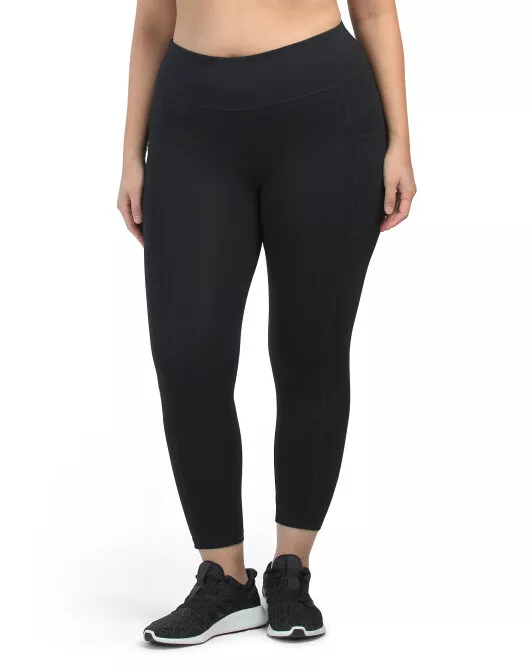 Spalding Women Leggings 1X Plus Black Yoga Side Pockets Cropped NWT $34.