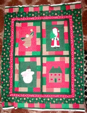 44” x 35” cotton fabric Christmas cheater quilt panel Snowman Angel Santa House