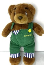 Vintage 1996 Eden Corduroy Brown Teddy Bear Green Overalls Stufffed Plush Toy