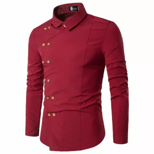 Camisa para Hombres Doble Pecho Prendas para el torso Manga Larga Calce Ajustado Liso Western Blusas - Imagen 16 de 21