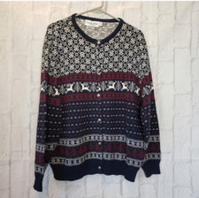 VINTAGE CLASSIC BLUES Nordic Style Button-down Cardigan Sweater Medium