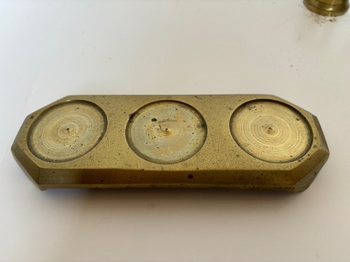 Antique Brass Desk Set Pounce Pot Ink Sand Powder Shaker 1800’s - Picture 7 of 11