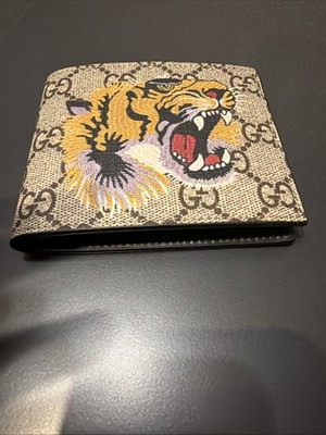 GUCCI GG Supreme Tiger Print Bi-fold Wallet Brown Canvas DataCode : 451268 49307
