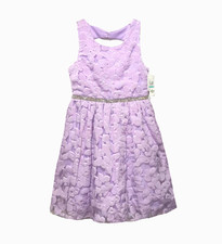 NWT Speechless Girls Floral Jacquard Dress Size 16 Lilac Sleeveless Jewel Waist