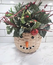 Longaberger 2011 Snowman Face Handing Basket Felt Face Tie On+Christmas Greens