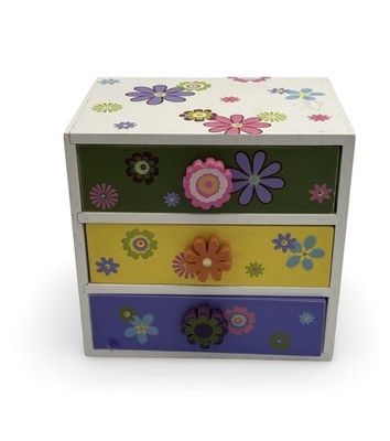 90 s Vintage Three Drawer Desktop Organizer Flowers Yellow Pink Green Purple 