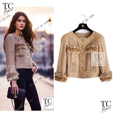 $5.4K CHANEL 13C Gold Silk Fringe Collarless Tweed Jacket Karl Lagerfeld 34 US2