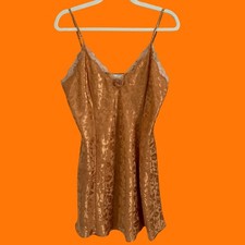 90's vintage burnt orange gold copper satin floral brocade lace slip dress M