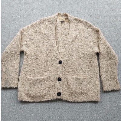 Universal Thread Cardigan Women M Beige Boucle Button Front V-Neck Knit Sweater