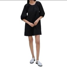Everlane The Seersucker Puff Sleeve A Line Mini Dress Black Women Size L