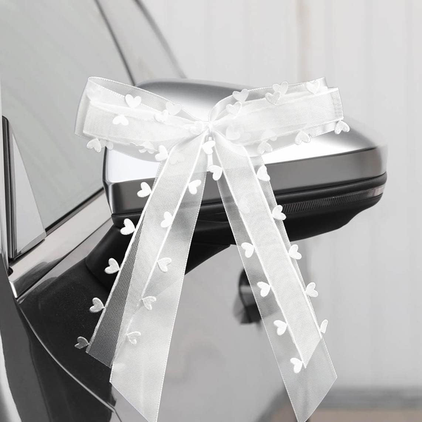 50 StüCk Autoschleifen Hochzeit - Weiß Mit Herzen Schleifen Auto - Hochzeit Weih-image