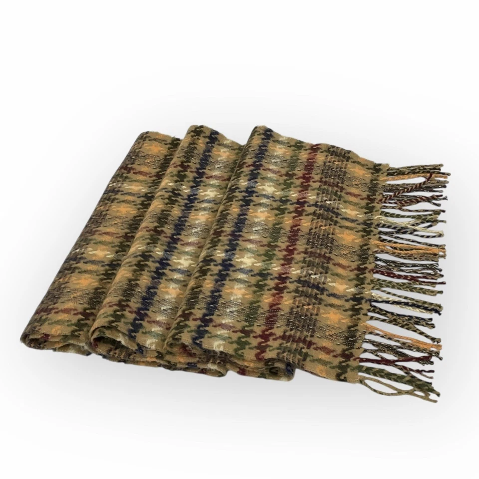 Scottish Cashmere Multicolor Herringbone Fringe Scarf 64x12 Classic Luxury Cozy - Image 2 of 4
