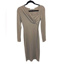 ASTR The Label Long Sleeve Beige Knot Front Ribbed Midi Dress Size Small