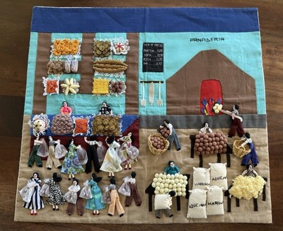 Vintage Handmade Arpillera Peruvian Panaderia 3D Folk Art Tapestry 19  Signed